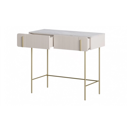 Toaletka Malmi 100 cm z szufladami - kaszmir / crema bianca / złote nóżki